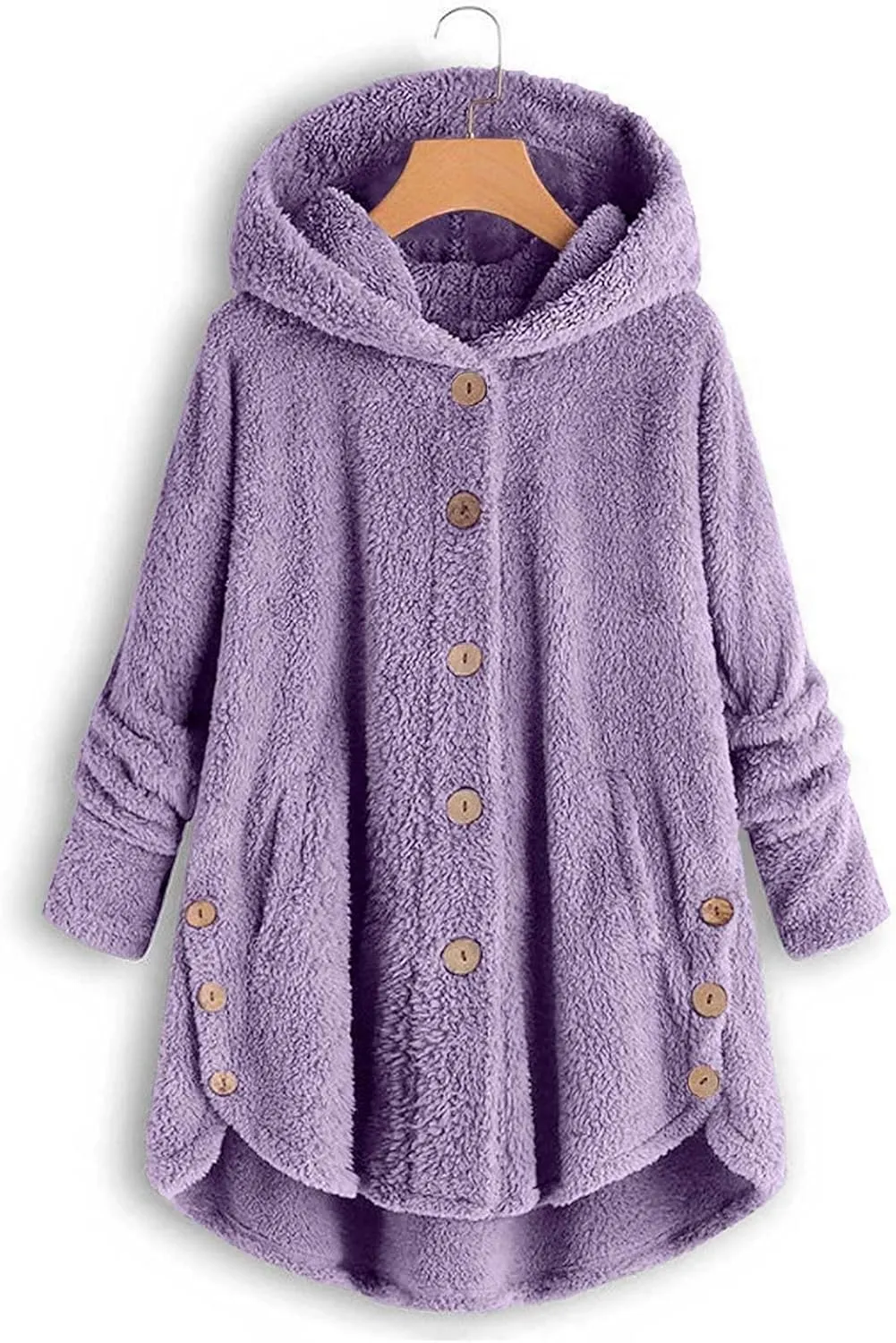 Fuzzy Fleece Hooded Button Down Jacket For Women Oversized Warm Winter Sherpa Cardigan Coat Loungewear