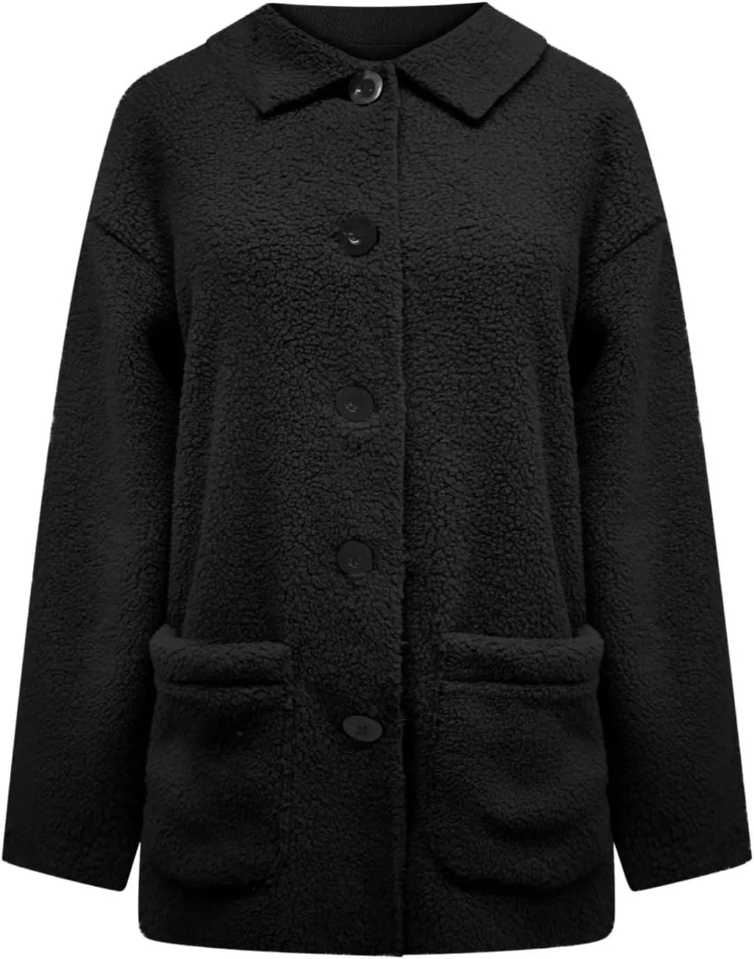 Fuzzy Fleece Jacket for Women Plus Size Button Down Lapel Sherpa Coats with Pocket Fluffy Winter Outerwear Warm Coat