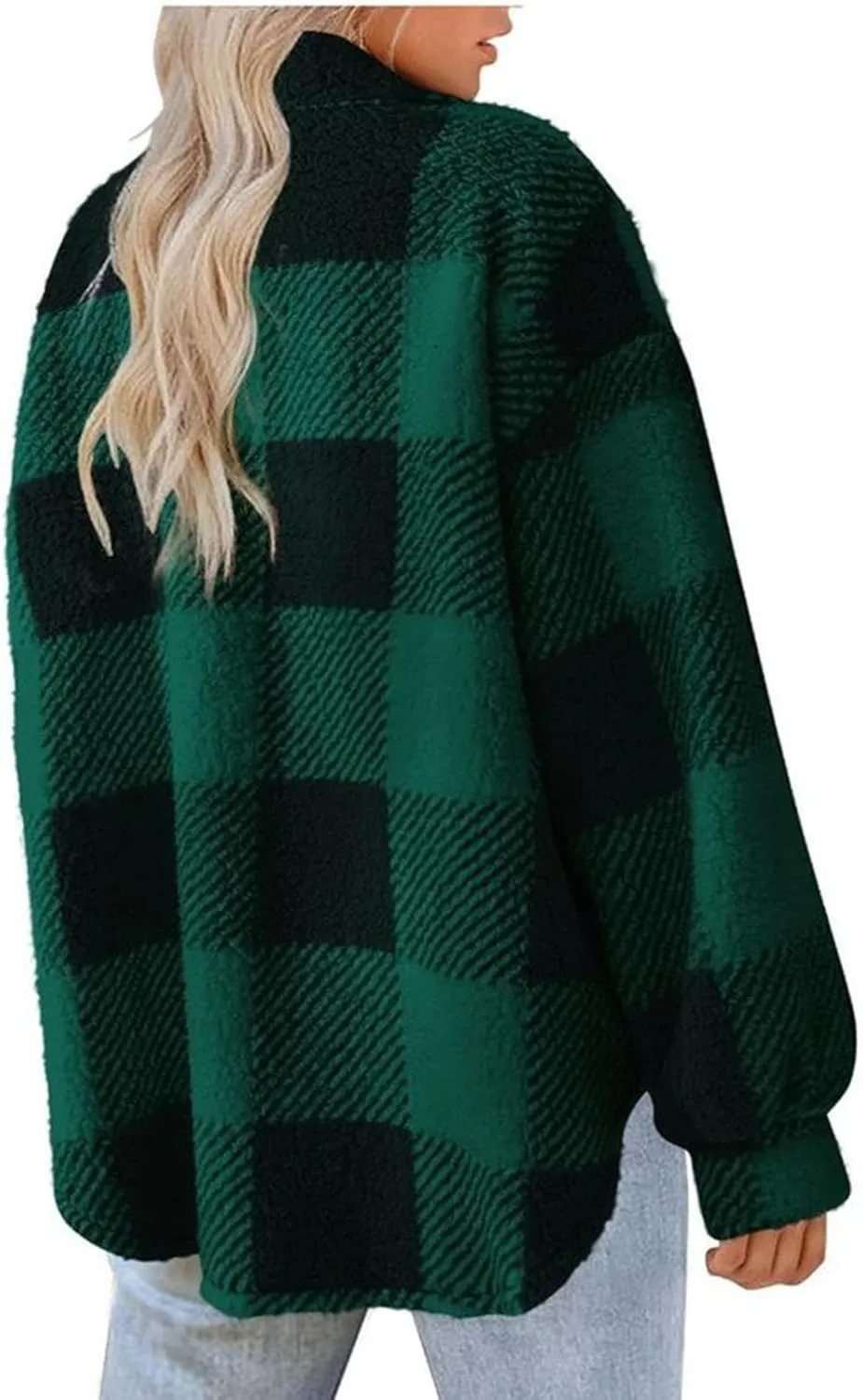 Fuzzy Fleece Jackets For Women Casual Fashion 2023 Plaid Button Down Shacket Warm Winter Sherpa Coats Outwear