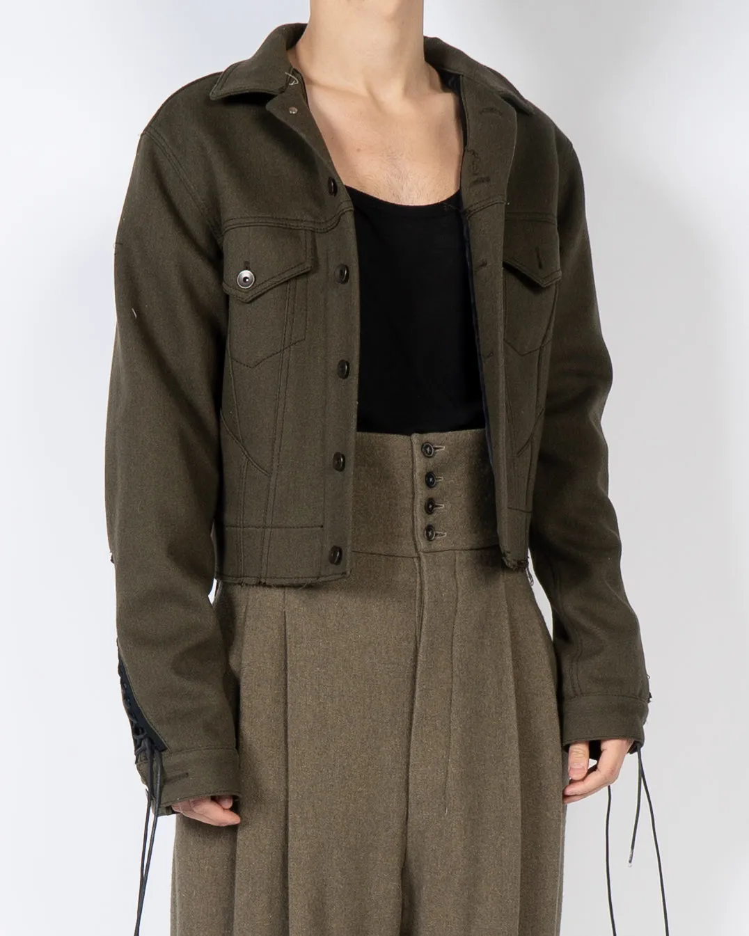 FW16 Khaki Wool Cropped Trucker Jacket Sample