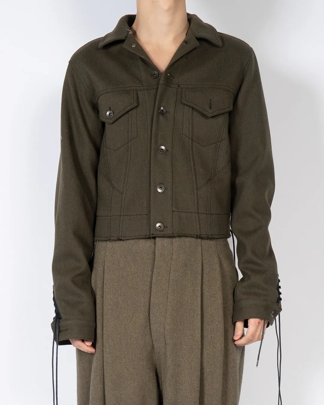 FW16 Khaki Wool Cropped Trucker Jacket Sample