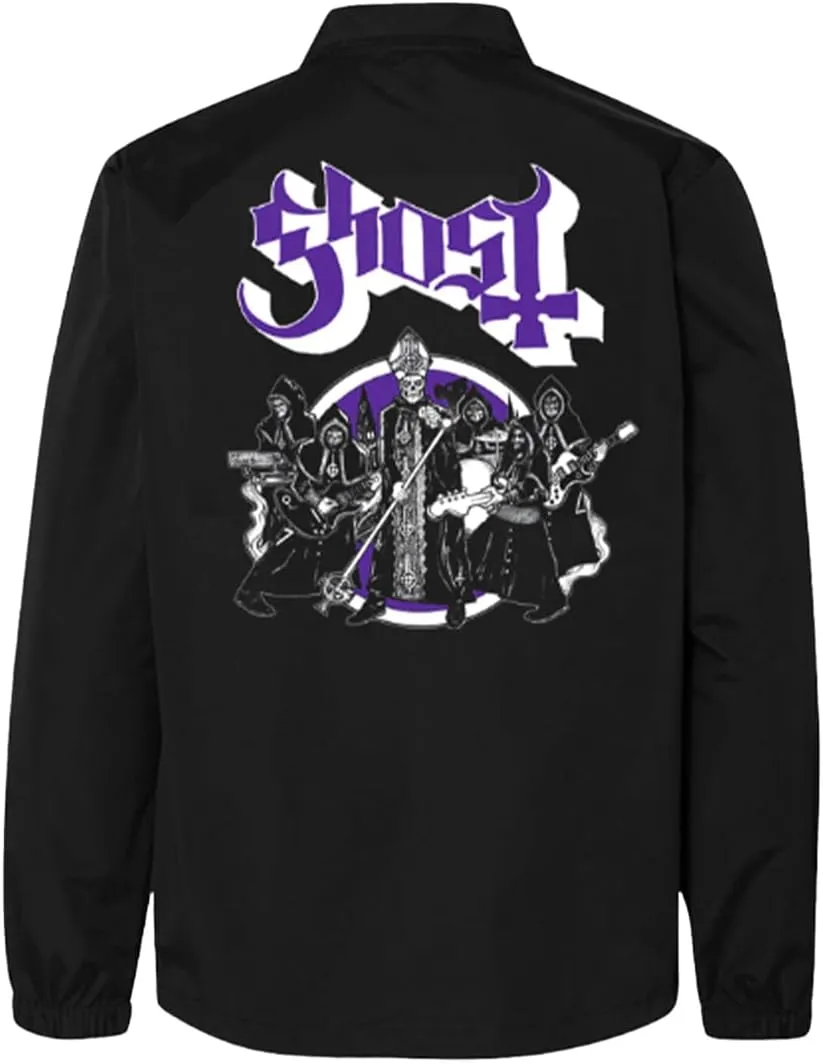 Ghost Road To Rome Coach Jacket, Windbreaker Water Resistant Jacket, Band Merchandise (Black)