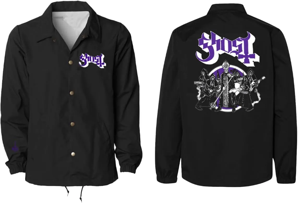 Ghost Road To Rome Coach Jacket, Windbreaker Water Resistant Jacket, Band Merchandise (Black)