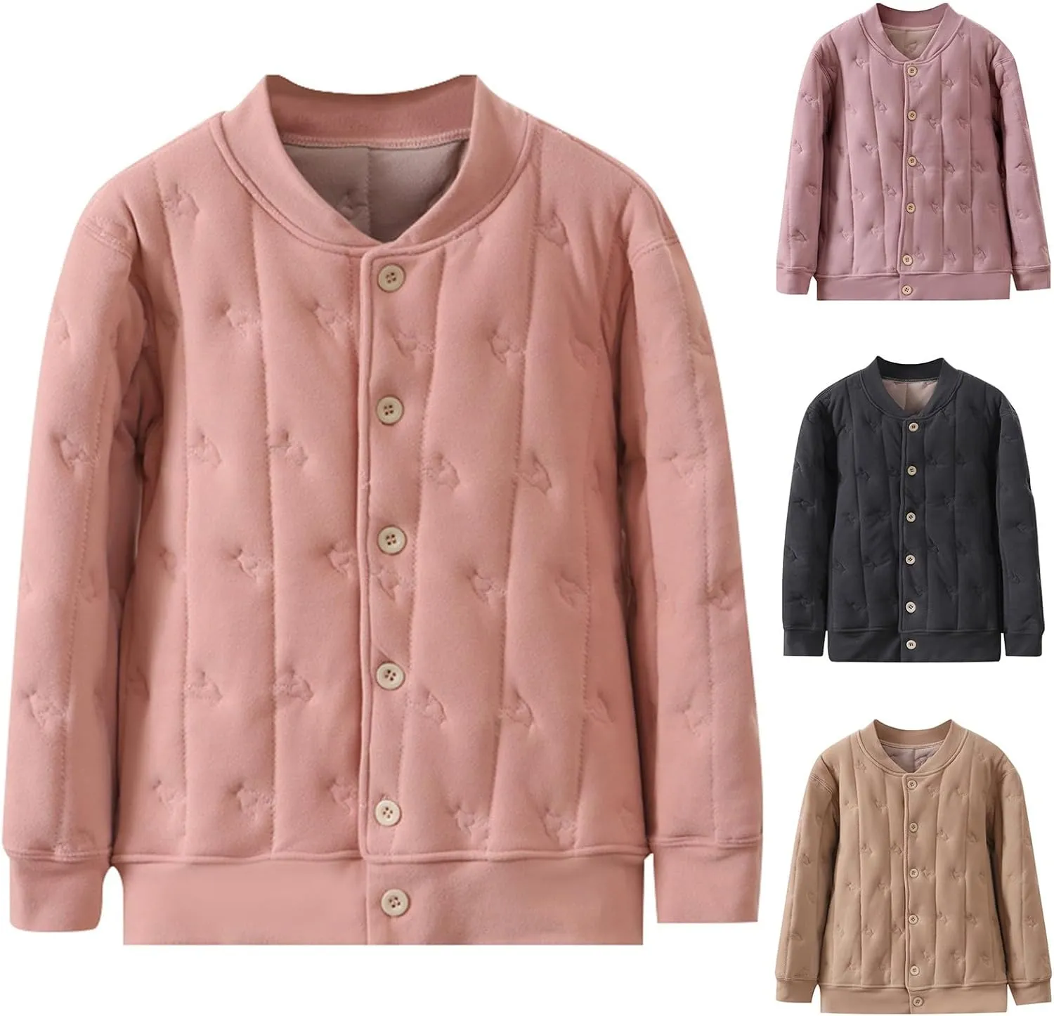 Girls Boys Winter Coat Fleece Lined Quilted Jacket Padded Coat Kids Button Down Cotton Thicken Warm Insulated Jacket