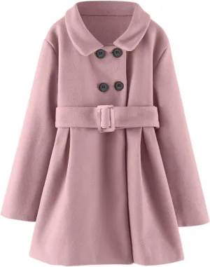 Girls Dress Coat Toddler Kids Winter Warm Jacket Long Sleeve Button Trench Coat Pocket Peacoat Outerwear