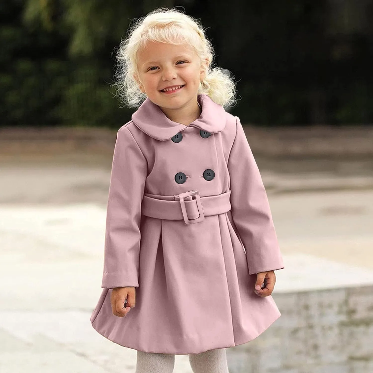 Girls Dress Coat Toddler Kids Winter Warm Jacket Long Sleeve Button Trench Coat Pocket Peacoat Outerwear