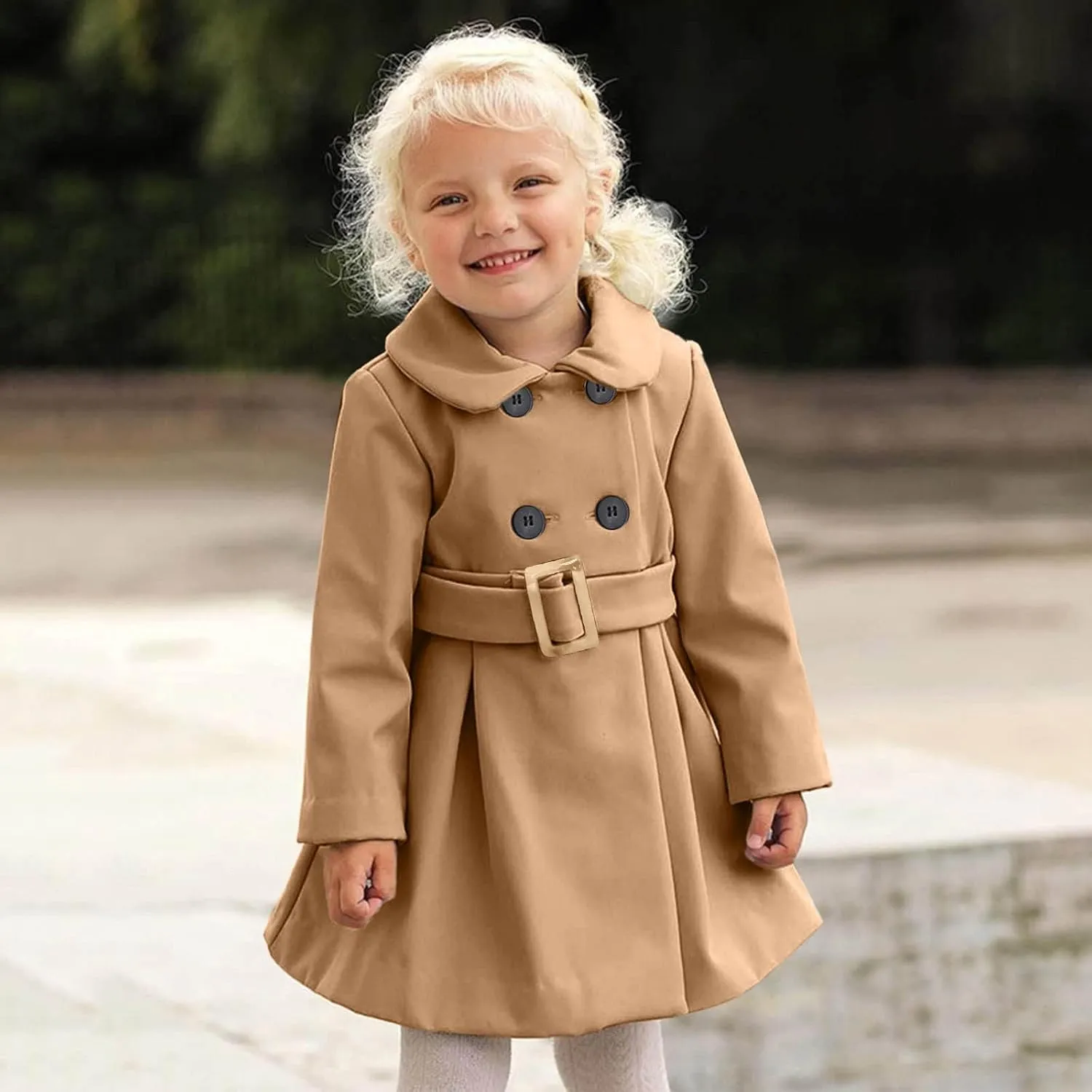 Girls Dress Coat Toddler Kids Winter Warm Jacket Long Sleeve Button Trench Coat Pocket Peacoat Outerwear