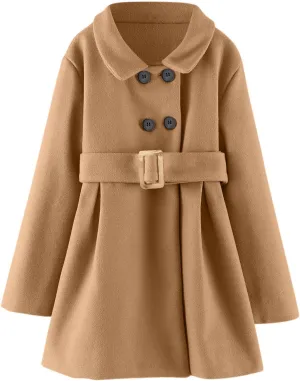 Girls Dress Coat Toddler Kids Winter Warm Jacket Long Sleeve Button Trench Coat Pocket Peacoat Outerwear