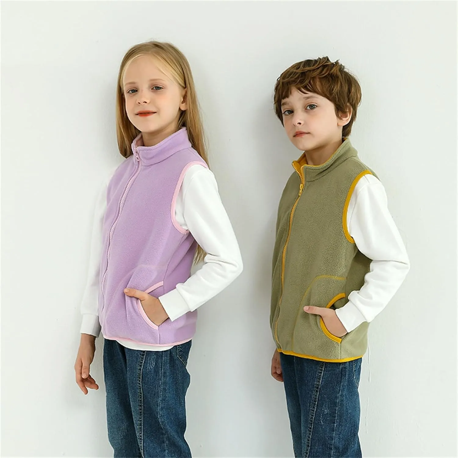 Girls' Full-Zip Polar Fleece Vest Jacket Kids Sleeveless Lightweight Outwear Windproof Coat Waistcoat with Pockets