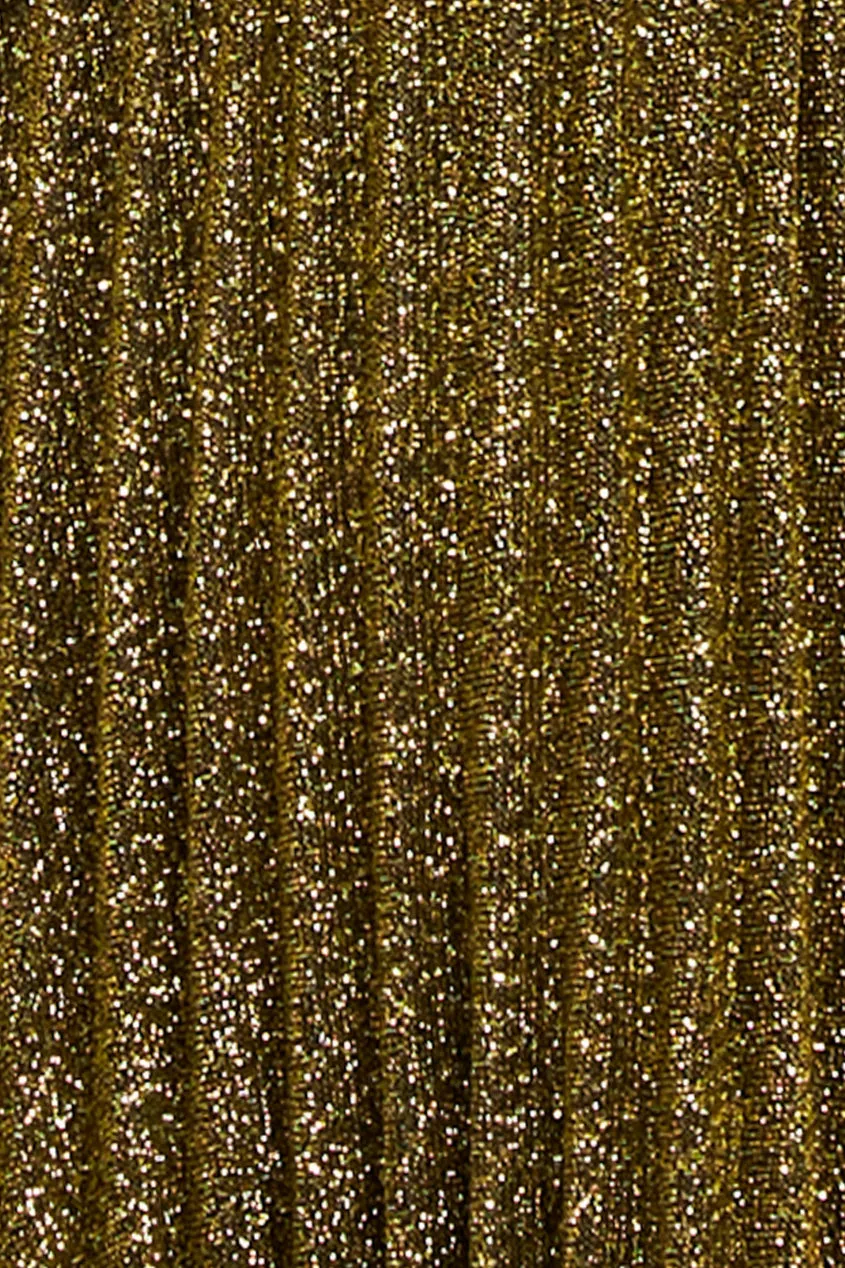 Goddiva Sleeveless Pleated A Line Lurex Maxi Dress