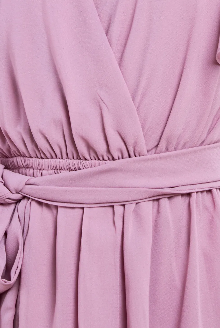 Goddiva Sustainable Flutter Sleeve Chiffon Wrap Midi Dress