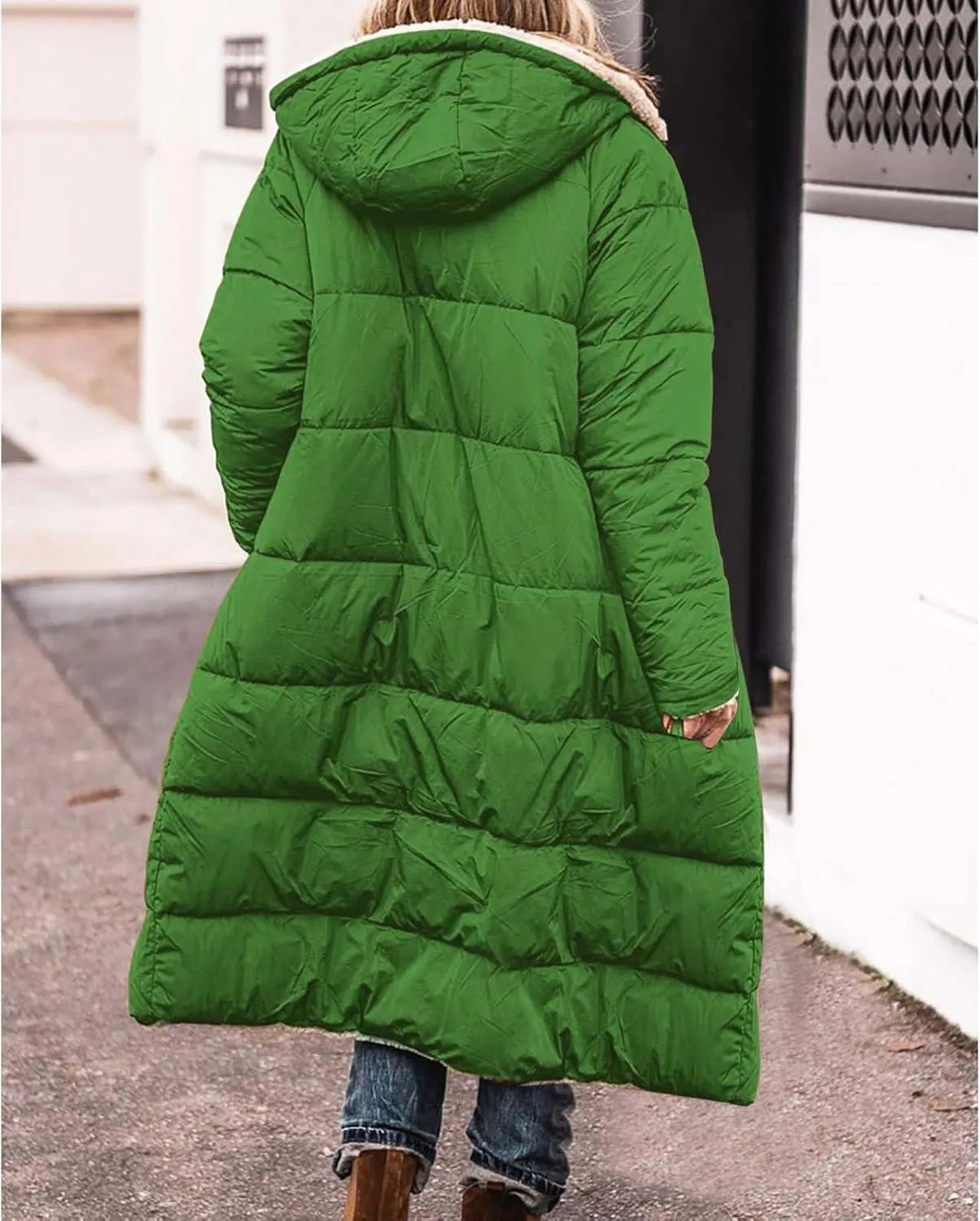 GOKKILRW Womens Long Fleece Down Coats Shearling Sherpa Quilted Jacket with Hood 2024 Winter Fashion Clothes Oversized Jacket