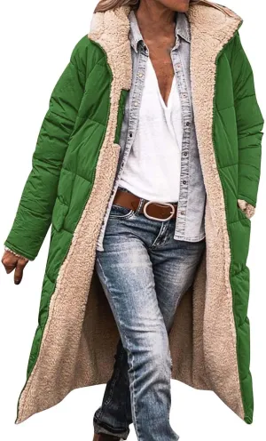 GOKKILRW Womens Long Fleece Down Coats Shearling Sherpa Quilted Jacket with Hood 2024 Winter Fashion Clothes Oversized Jacket