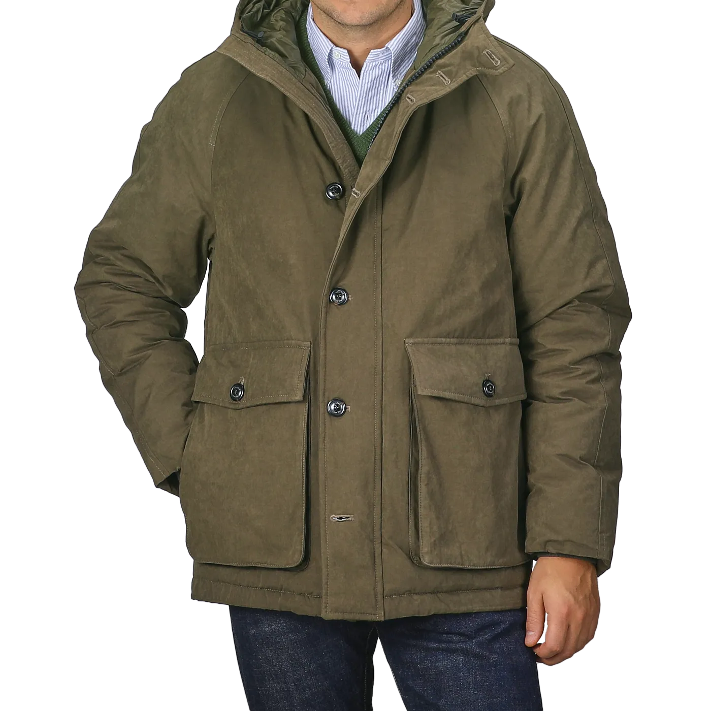 Green Waxed Cotton Down Padded Archive Jacket