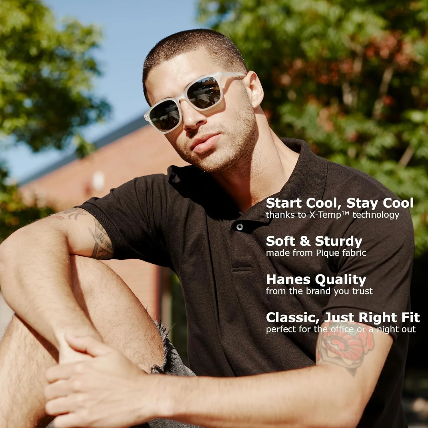 Hanes Mens X-Temp Short Sleeve Polo Shirt, Midweight Men's Shirt