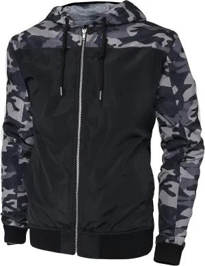 Hat and Beyond Mens Windbreaker Lightweight Two Tone Hooded Slim Fit Jacket