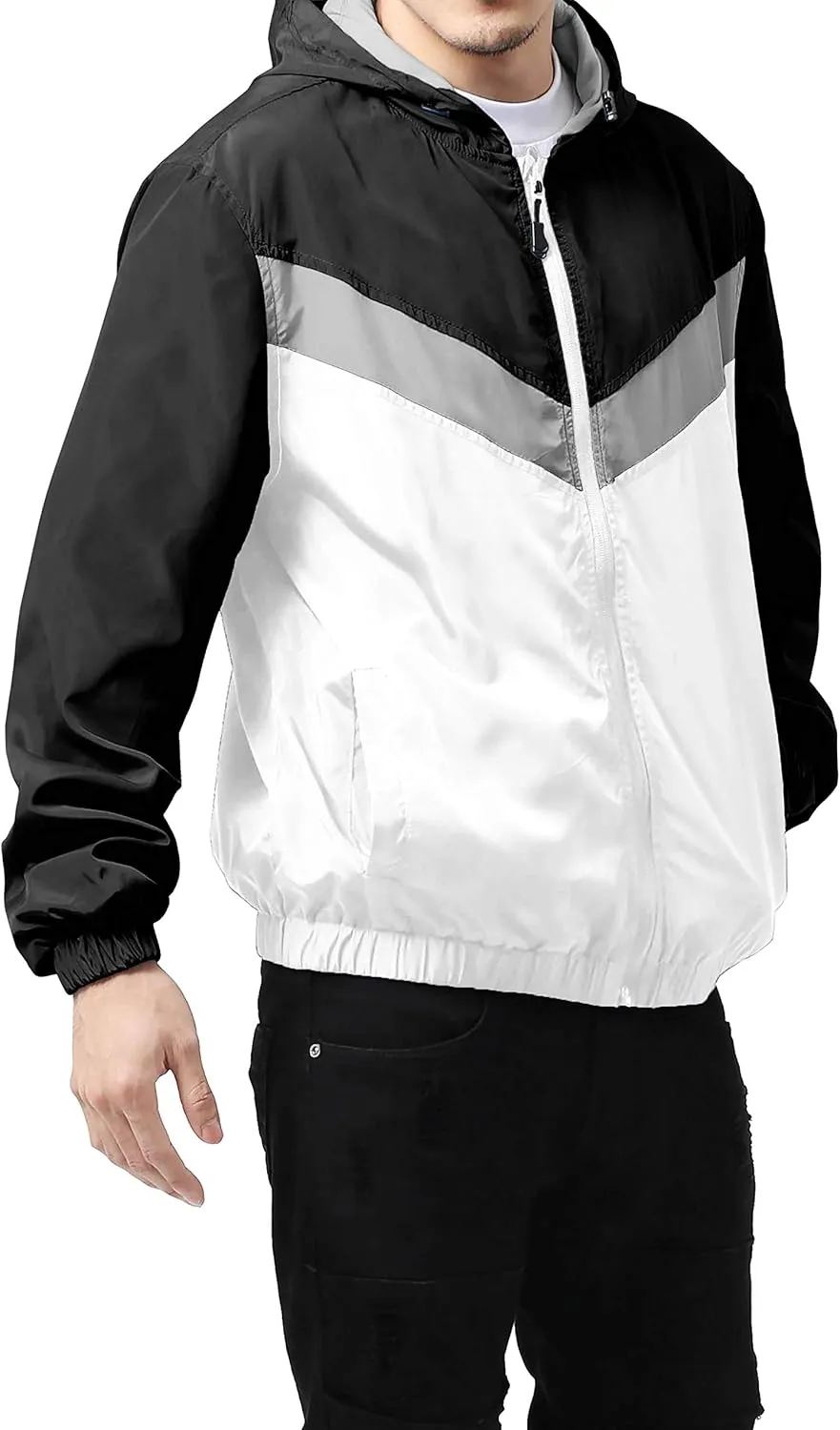 Hat and Beyond Mens Windbreaker Lightweight Two Tone Hooded Slim Fit Jacket
