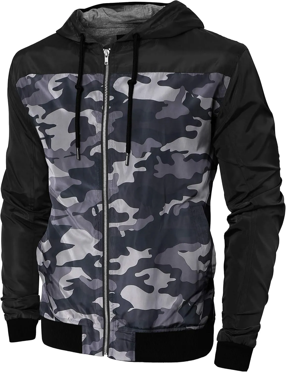 Hat and Beyond Mens Windbreaker Lightweight Two Tone Hooded Slim Fit Jacket