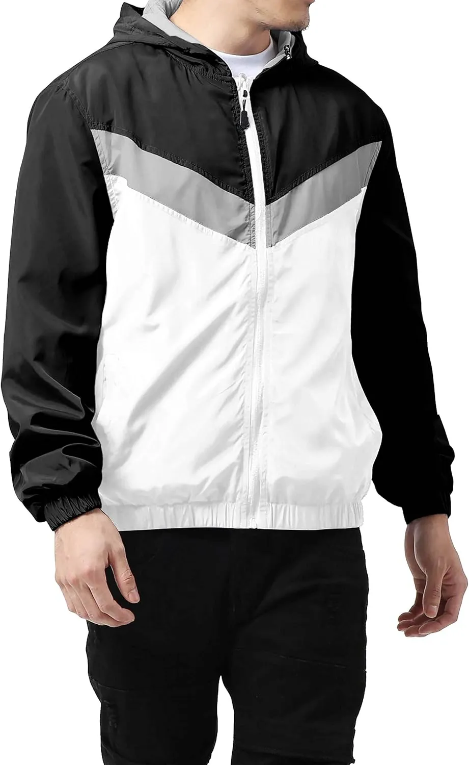 Hat and Beyond Mens Windbreaker Lightweight Two Tone Hooded Slim Fit Jacket