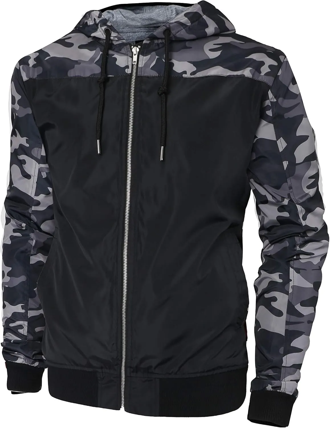 Hat and Beyond Mens Windbreaker Lightweight Two Tone Hooded Slim Fit Jacket
