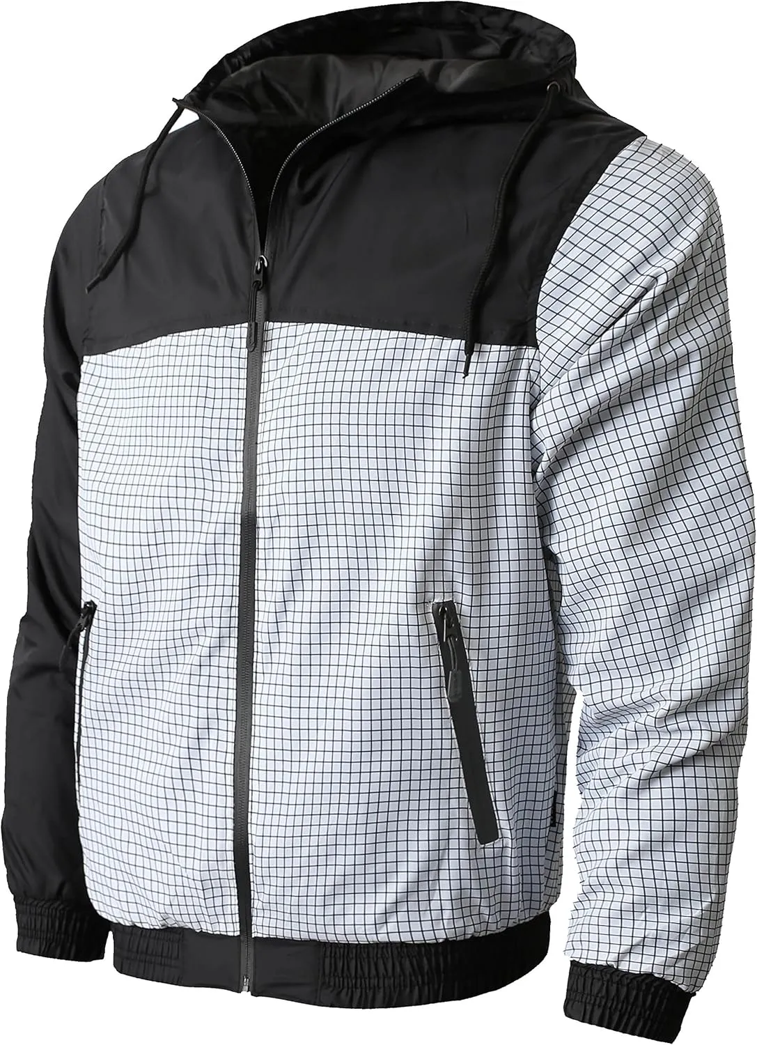 Hat and Beyond Mens Windbreaker Lightweight Two Tone Hooded Slim Fit Jacket