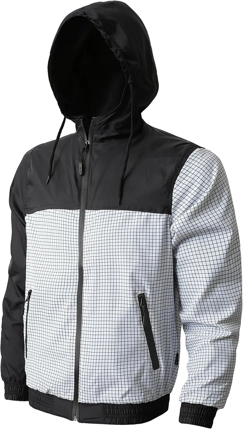 Hat and Beyond Mens Windbreaker Lightweight Two Tone Hooded Slim Fit Jacket