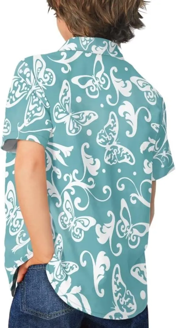 Hawapod Short Sleeves Kid Hawaiian Shirt Cartoon Button Down Lightweight Quick Dry Boy Hawaiian Shirt