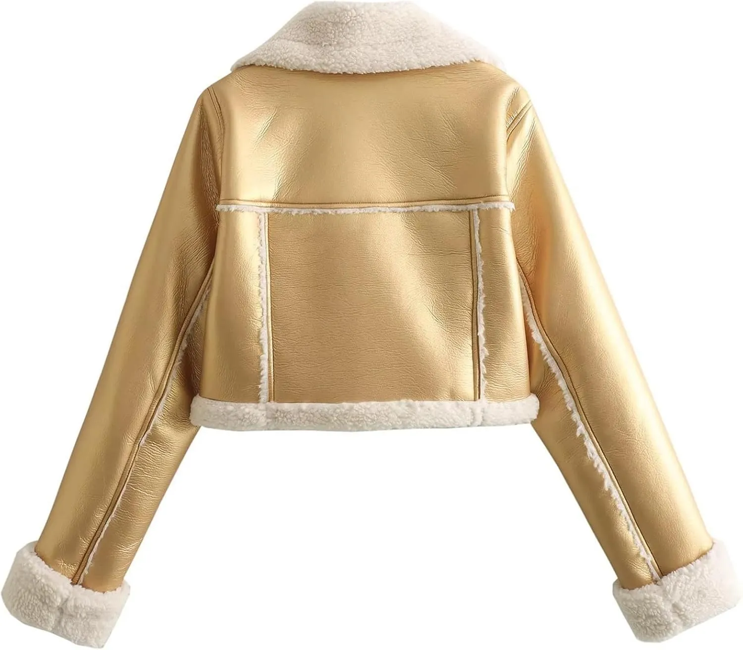 hlysgo Womens Faux Shearing Leather Jackets Sherpa-Lined Crop Coat Winter Bomber Jacket Short Outerwear Winter Clothes