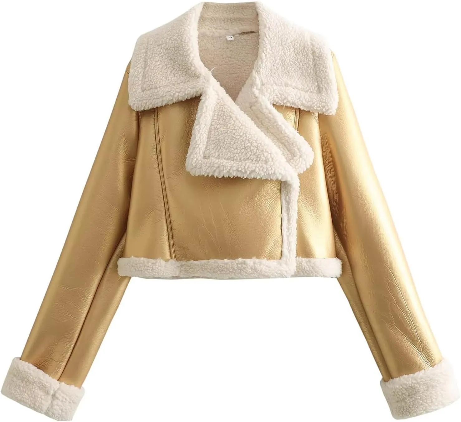 hlysgo Womens Faux Shearing Leather Jackets Sherpa-Lined Crop Coat Winter Bomber Jacket Short Outerwear Winter Clothes