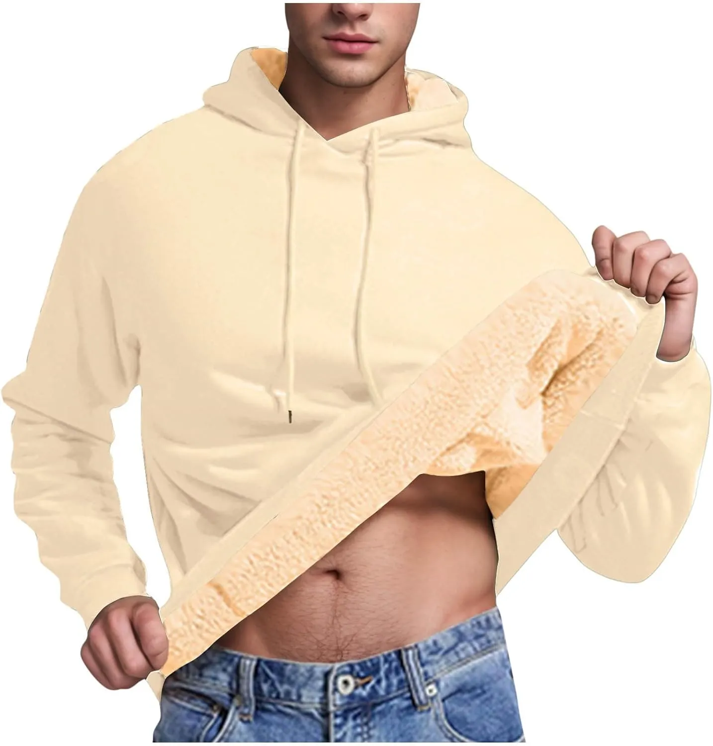 Hoodies for Men Heavyweight Fleece Lined Hoodie Thick Winter Pullover Warm Hooded Sweatshirt Thermal Windproof Jacket
