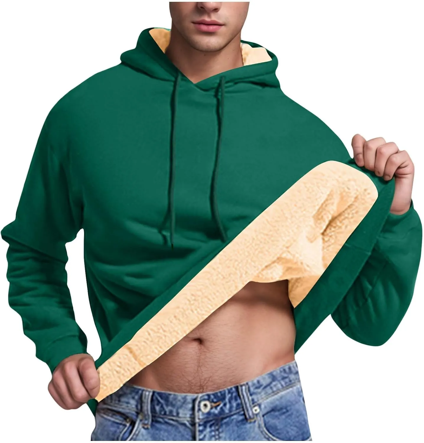 Hoodies for Men Heavyweight Fleece Lined Hoodie Thick Winter Pullover Warm Hooded Sweatshirt Thermal Windproof Jacket