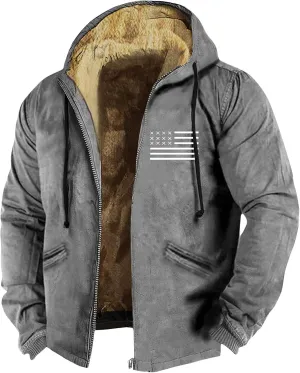 Hoodies for Men Zip Up Sweashirts Flannel Shirt Plaid Zip Up Sherpa Hooded Sweatshirt Warm Winter Coat