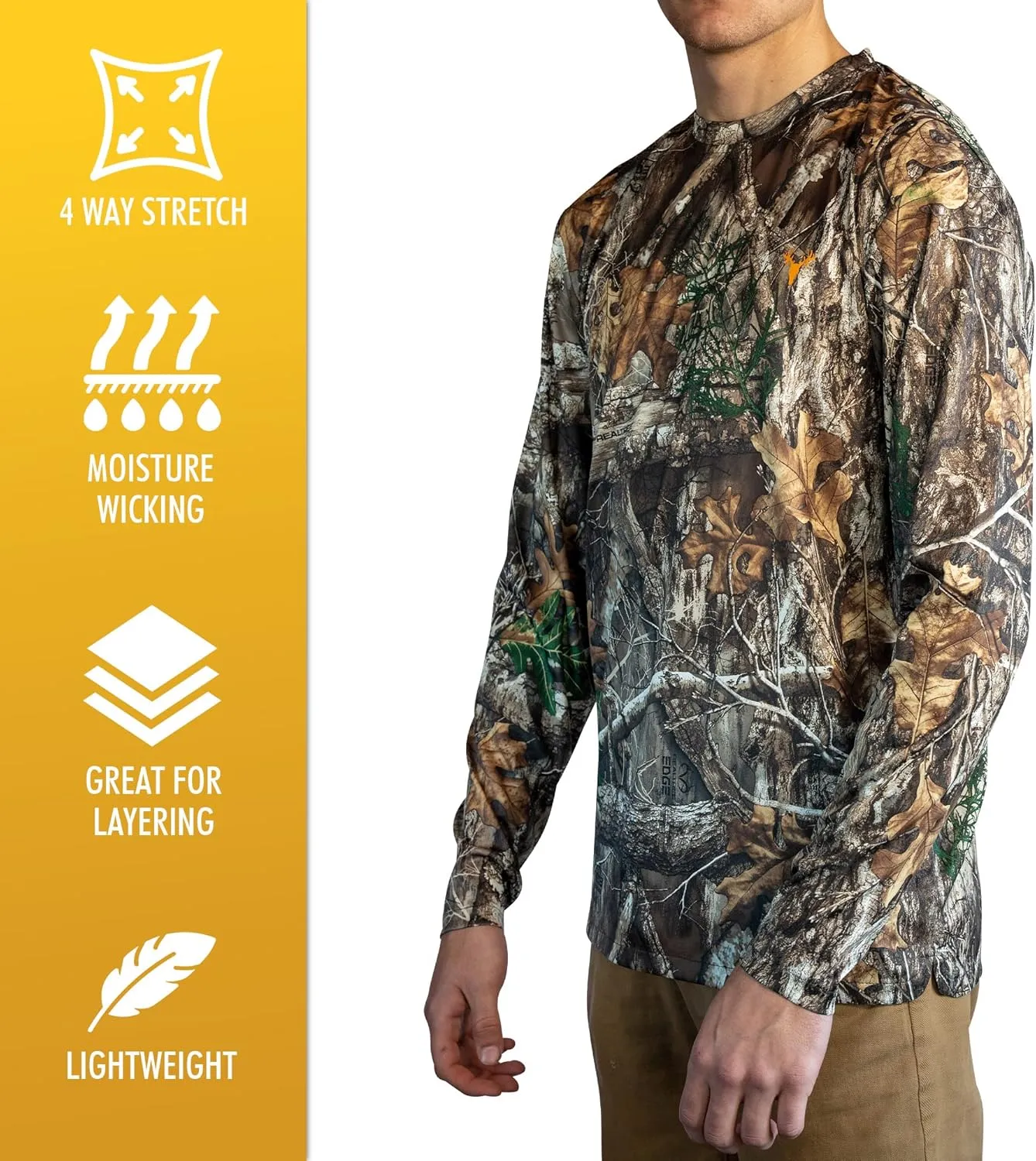HOT SHOT Mens Camo Hunting Long Sleeve Shirt  Quick Dry Performance Shirt
