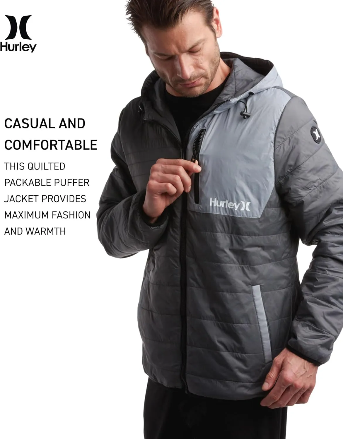 Hurley Men's Jacket - Balsam Lightweight Packable Puffer Coat - Weather Resistant Outerwear Windbreaker Coat for Men (M-XL)
