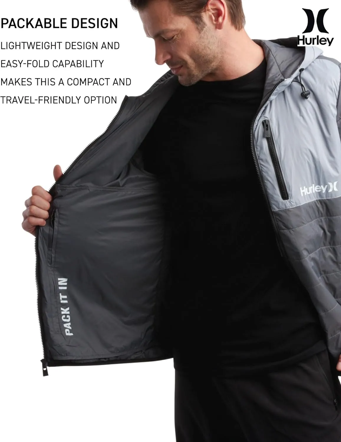 Hurley Men's Jacket - Balsam Lightweight Packable Puffer Coat - Weather Resistant Outerwear Windbreaker Coat for Men (M-XL)