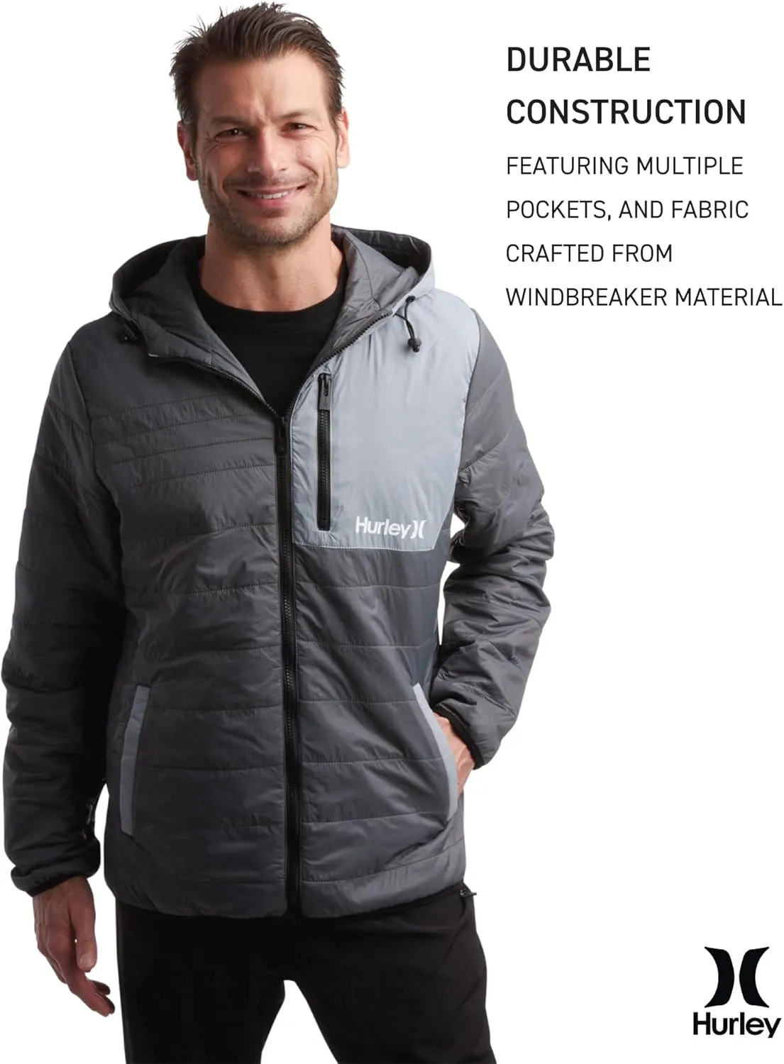 Hurley Men's Jacket - Balsam Lightweight Packable Puffer Coat - Weather Resistant Outerwear Windbreaker Coat for Men (M-XL)