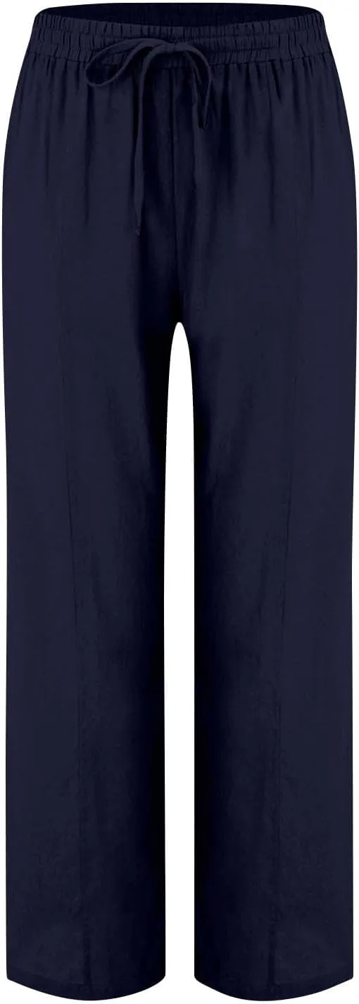Hvyesh Womens Casual Linen Pants High Waist Drawstring Loose Fit Summer Pants Straight Leg Trousers with Pockets