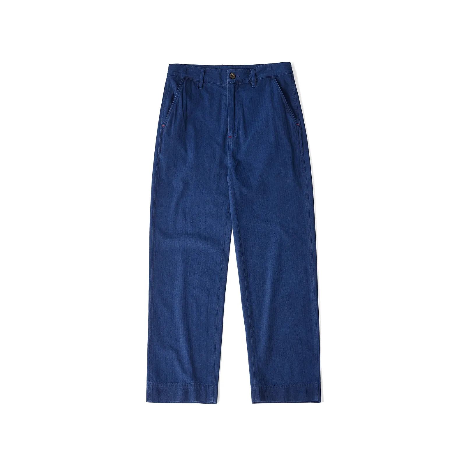 Indigo Herringbone Straight-leg Work Trousers