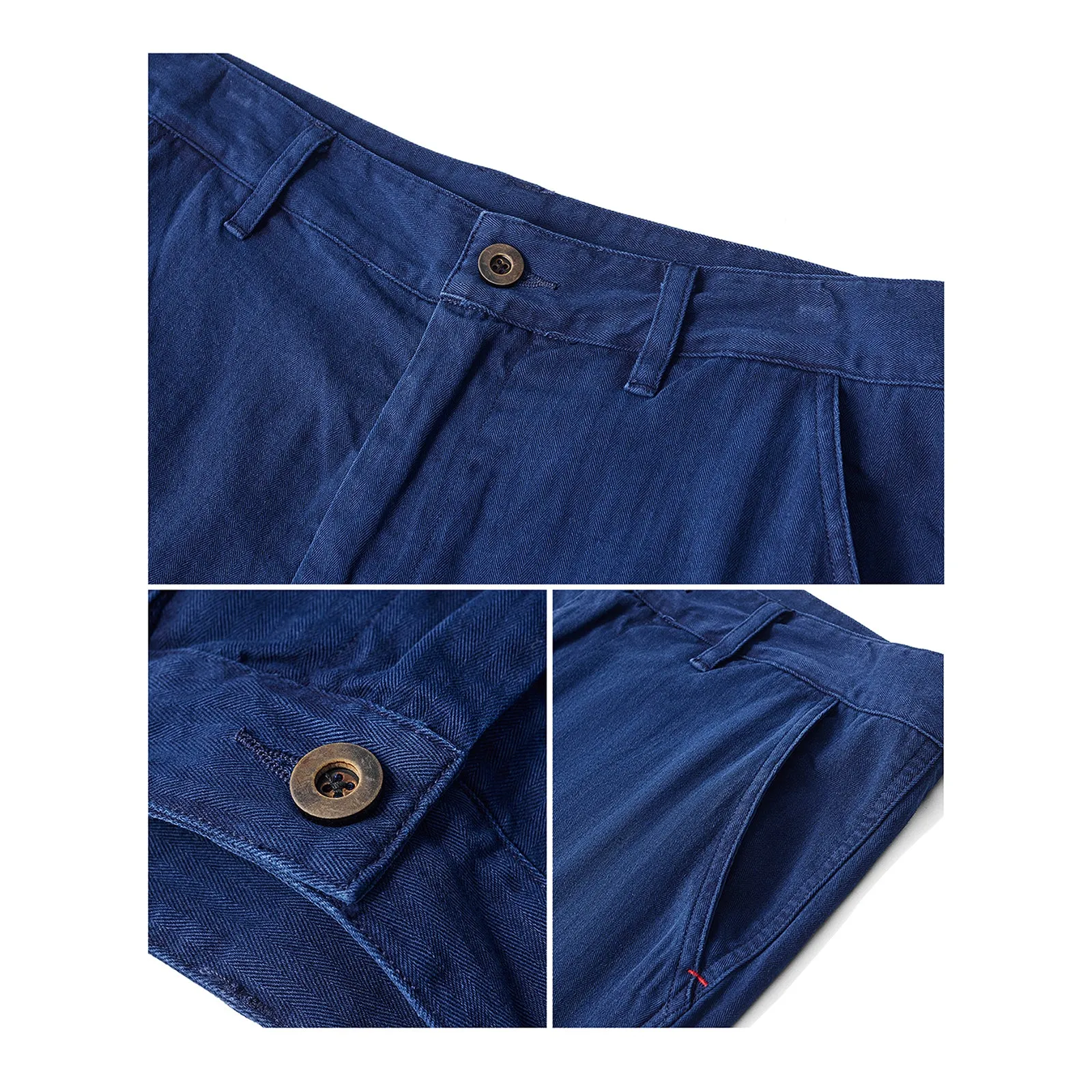 Indigo Herringbone Straight-leg Work Trousers