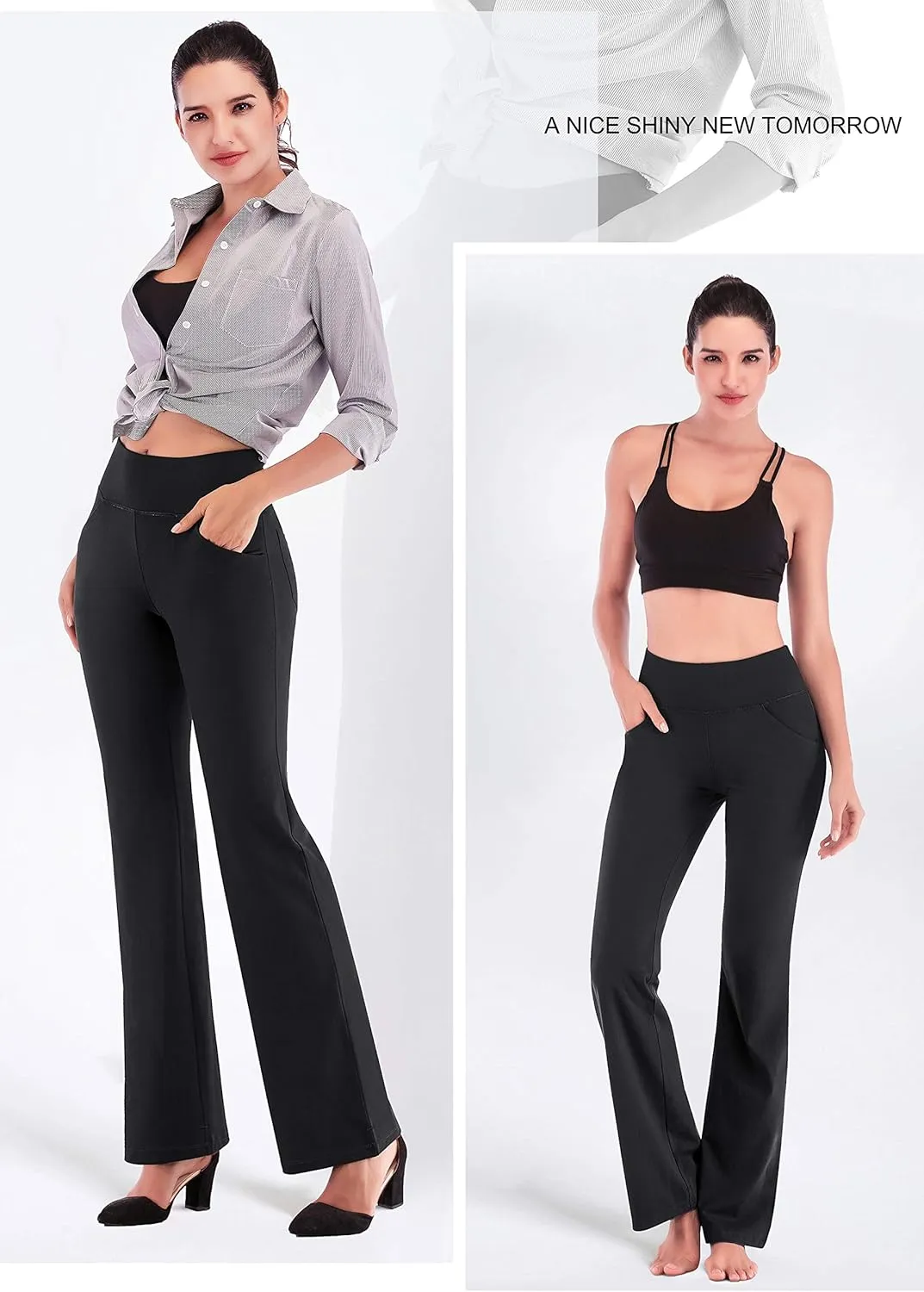 IUGA Bootcut Yoga Pants with Pockets for Women Wide Leg Pants High Waist Workout Pants Tummy Control Work Pants 4 Pockets