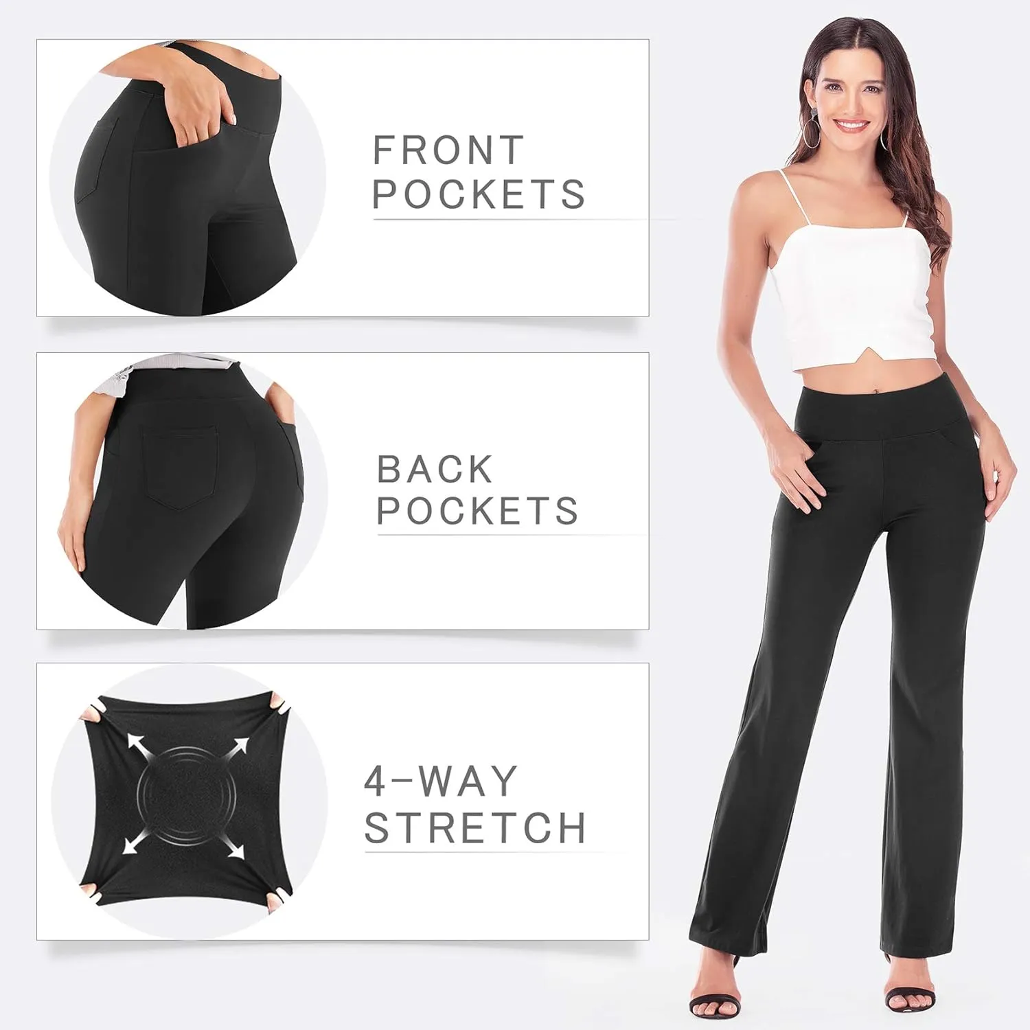 IUGA Bootcut Yoga Pants with Pockets for Women Wide Leg Pants High Waist Workout Pants Tummy Control Work Pants 4 Pockets