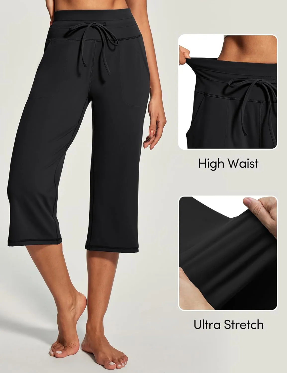 IUGA Capri Pants for Women Capris Wide Leg Pants Woman Yoga Pants with Pockets Loose Casual Work Flare Crop Pants