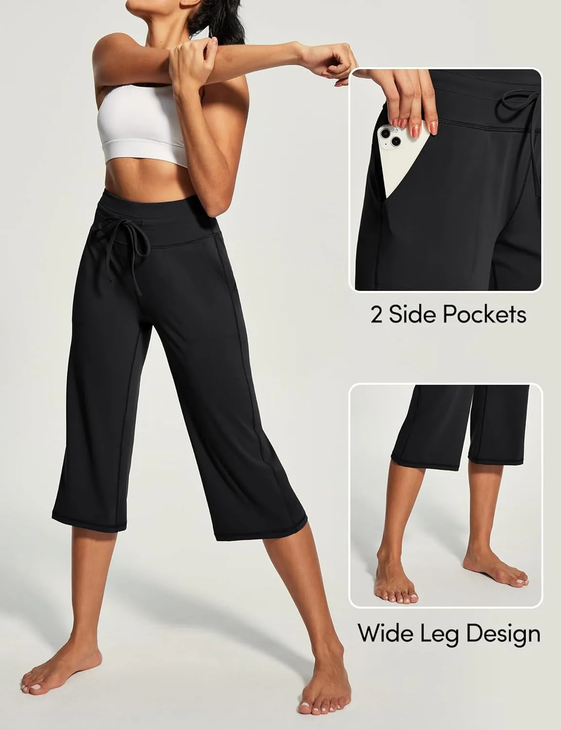 IUGA Capri Pants for Women Capris Wide Leg Pants Woman Yoga Pants with Pockets Loose Casual Work Flare Crop Pants