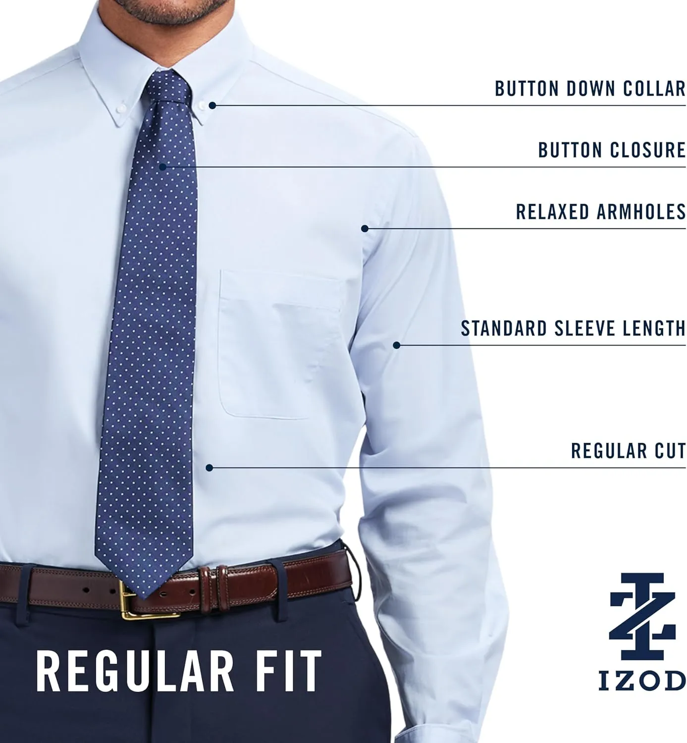 IZOD Men's Dress Shirt Regular Fit Long Sleeve Wrinkle Free Stretch Button Down Collar