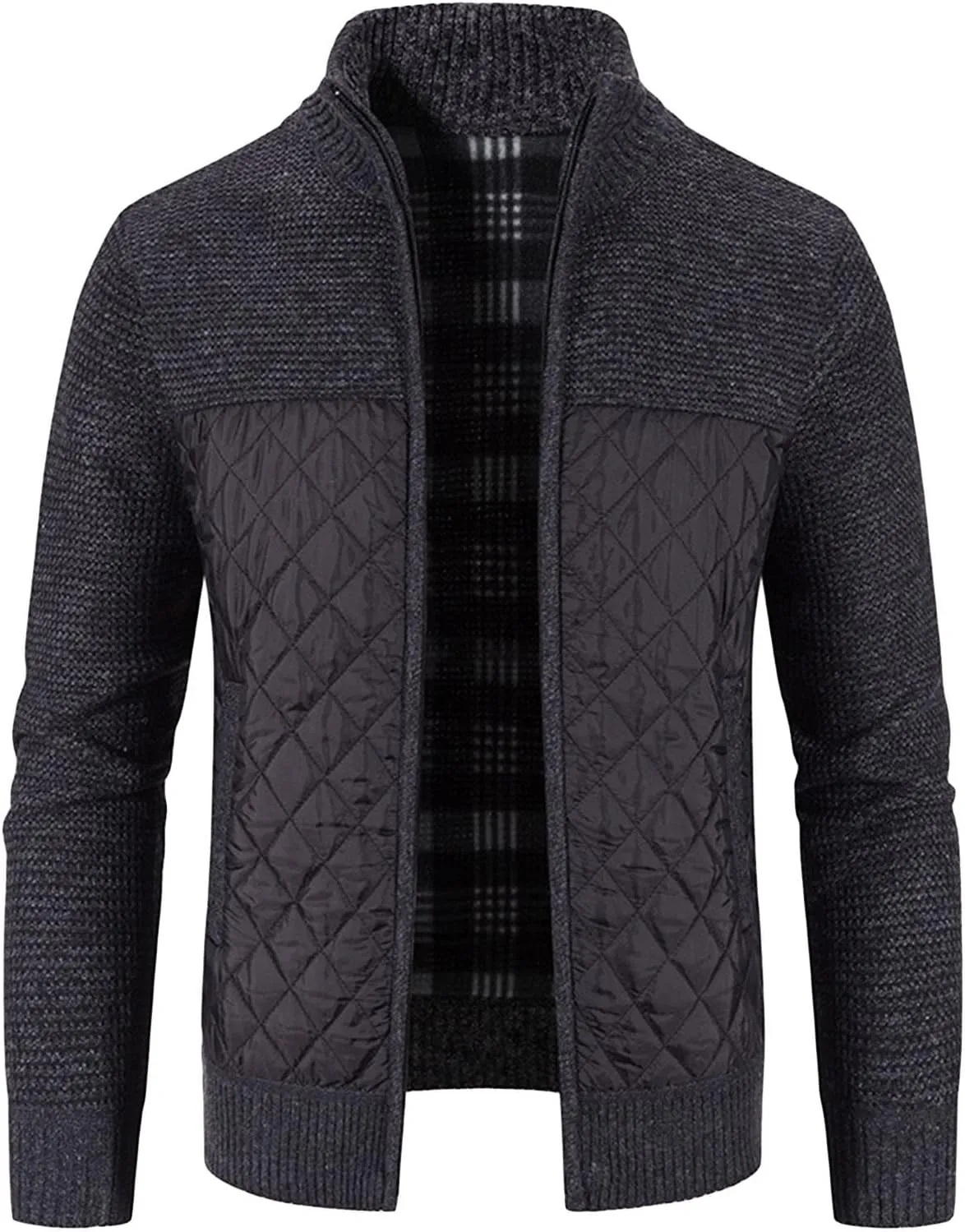 JEShifangjiusu Men Cotton Padded Cardigan Jacket Knitted Blouse Coat Vertical Collar Top Autumn Casual Long Sleeve Sweater