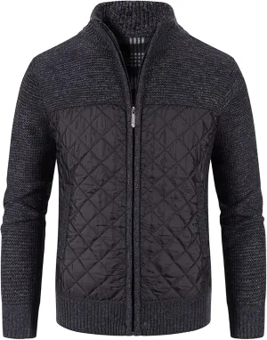 JEShifangjiusu Men Cotton Padded Cardigan Jacket Knitted Blouse Coat Vertical Collar Top Autumn Casual Long Sleeve Sweater