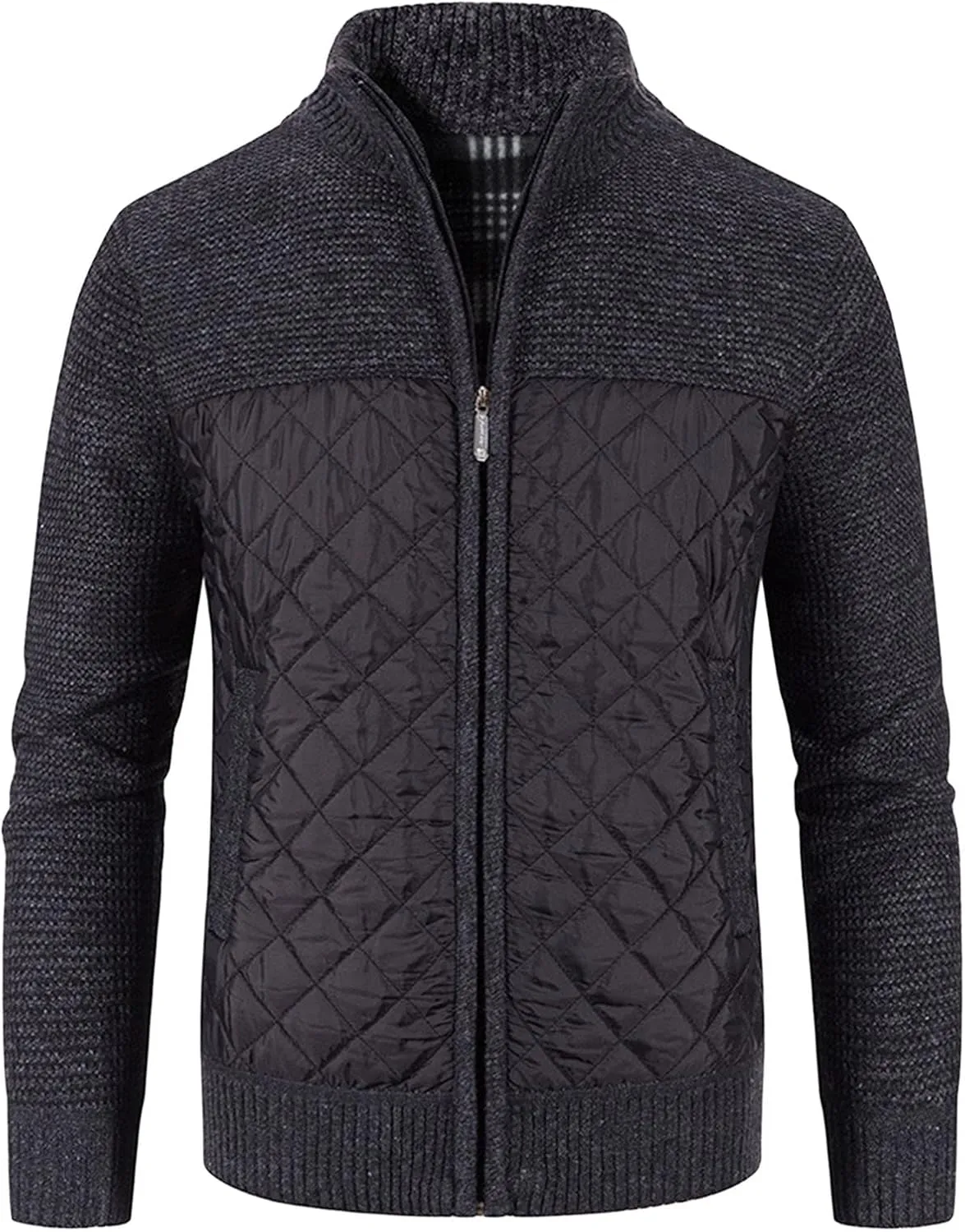 JEShifangjiusu Men Cotton Padded Cardigan Jacket Knitted Blouse Coat Vertical Collar Top Autumn Casual Long Sleeve Sweater