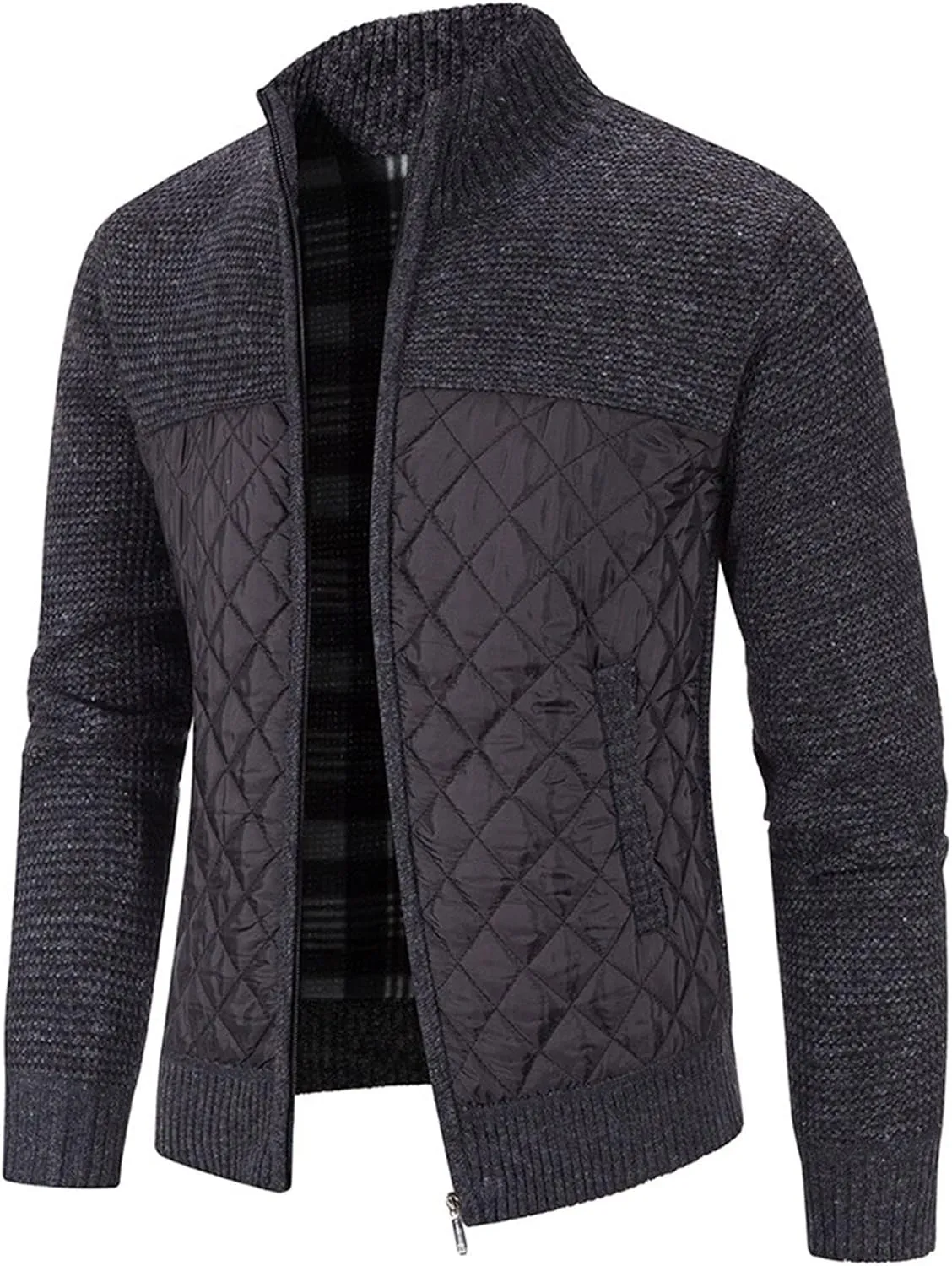 JEShifangjiusu Men Cotton Padded Cardigan Jacket Knitted Blouse Coat Vertical Collar Top Autumn Casual Long Sleeve Sweater