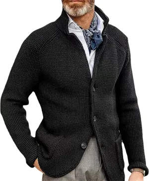 JEsilunmaMY Mens Solid Color Waffle Knit Cardigan Casual Button Up Pocket Blazer Jacket Fall Winter Slim Fit Sweater Coat