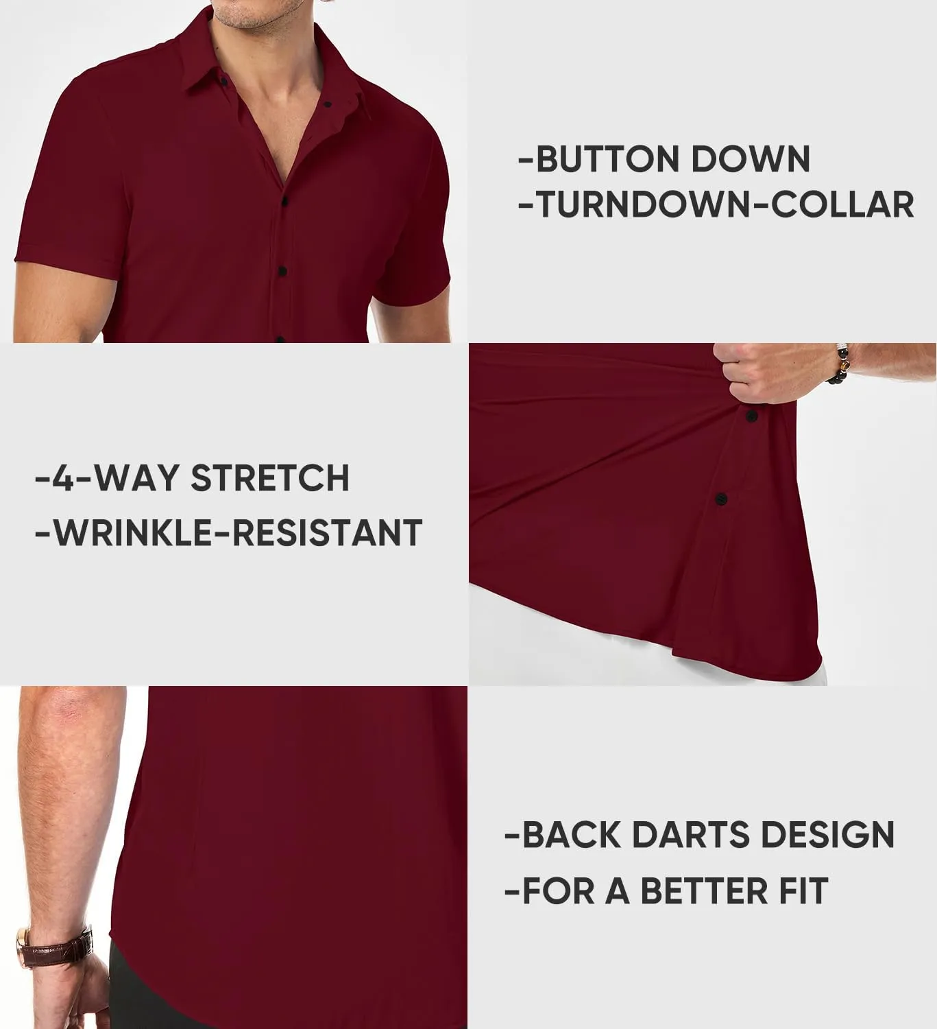 JMIERR Men's Muscle Fit Dress Shirts Summer Casual Button Down Short Sleeve High Stretch Wrinkle-Free Shirt